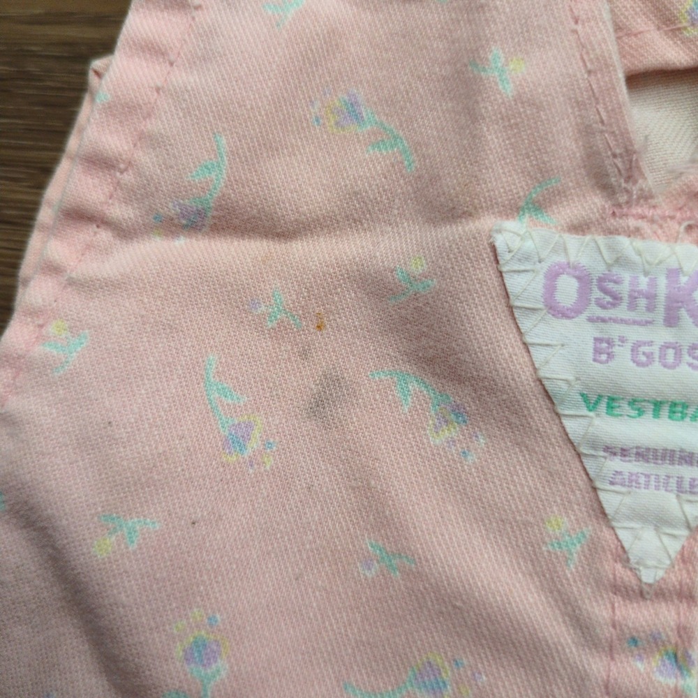 Vtg 80s OshKosh B'gosh Pink Floral Shortalls Vestbak Overalls Short USA Made 24M - Picture 7 of 11
